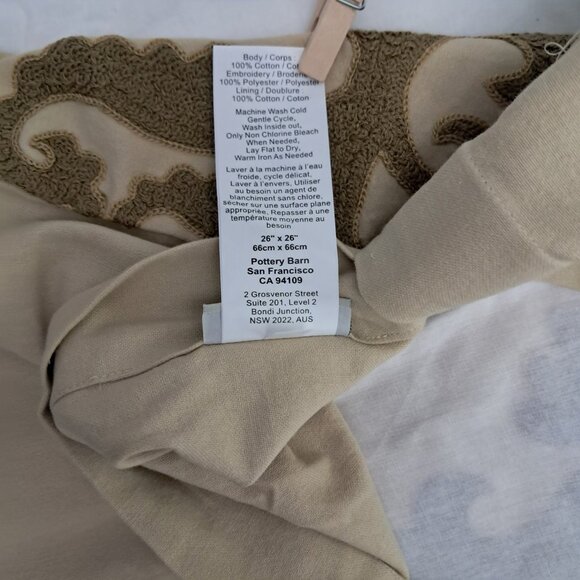 NWT Pottery Barn Tan Suzani Embroidered Pillow Cover 26"x26" - Picture 7 of 8